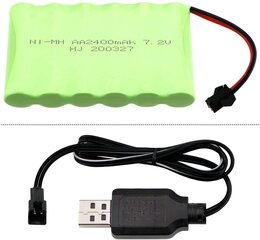 1 gab. 7.2V 2400mAh Ni-MH AA uzlādējams akumulators ar sm-2P 2Pin kontaktdakšu un USB lādētāja kabeli RC kravas automašīnām цена и информация | Smart устройства и аксессуары | 220.lv