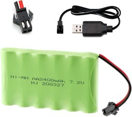 1 gab. 7.2V 2400mAh Ni-MH AA uzlādējams akumulators ar sm-2P 2Pin kontaktdakšu un USB lādētāja kabeli RC kravas automašīnām цена и информация | Smart устройства и аксессуары | 220.lv