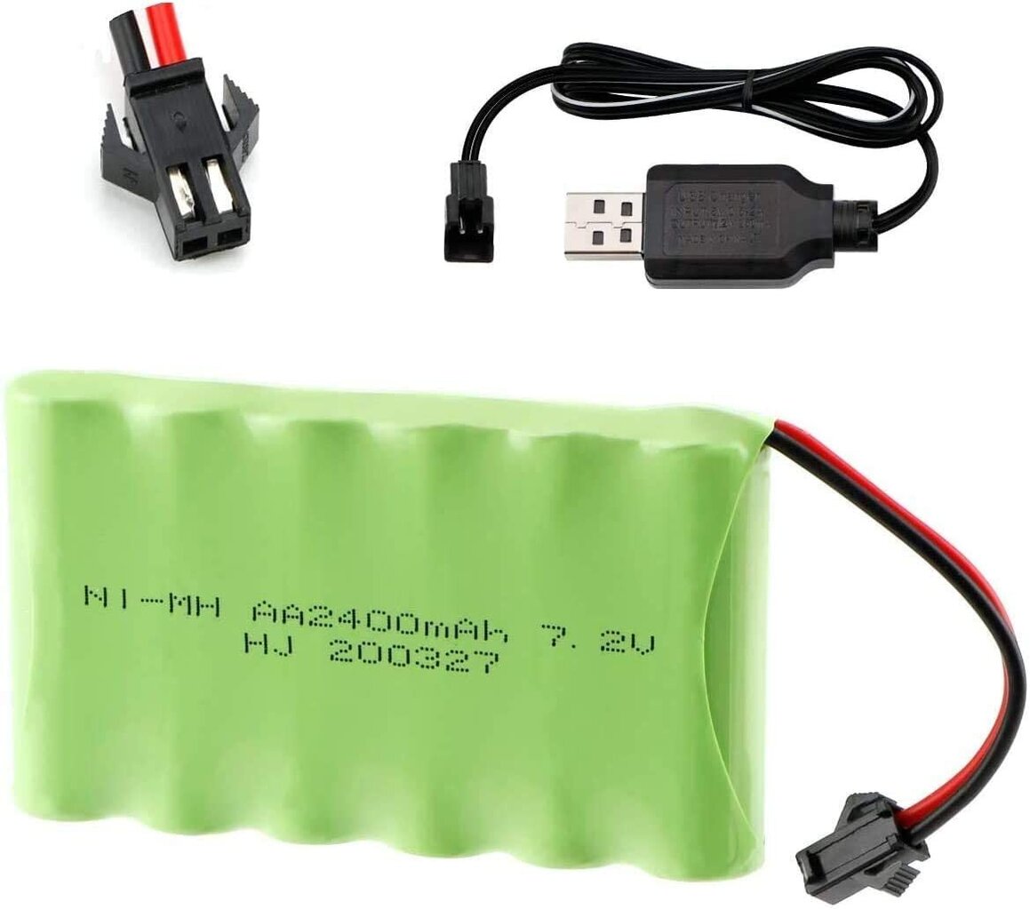1 gab. 7.2V 2400mAh Ni-MH AA uzlādējams akumulators ar sm-2P 2Pin kontaktdakšu un USB lādētāja kabeli RC kravas automašīnām cena un informācija | Smart ierīces un piederumi | 220.lv
