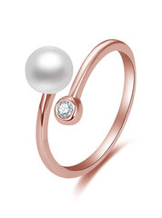 Beneto Atvērts bronzas gredzens ar īstu pērli un cirkonu AGG469P-RG cena un informācija | Gredzeni | 220.lv