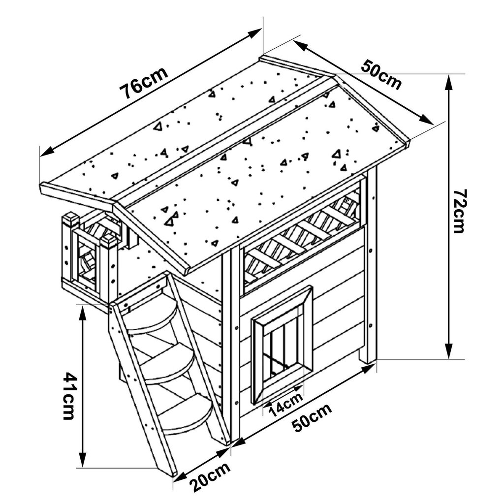 Lionto koka kaķu mājiņa ar terasi un kāpnēm cena un informācija | Suņu gultas, spilveni, būdas | 220.lv