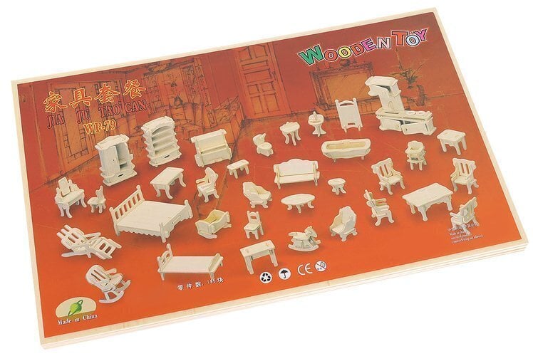 Koka 3D puzle - leļļu mēbeļu komplekts cena un informācija | Rotaļlietas meitenēm | 220.lv