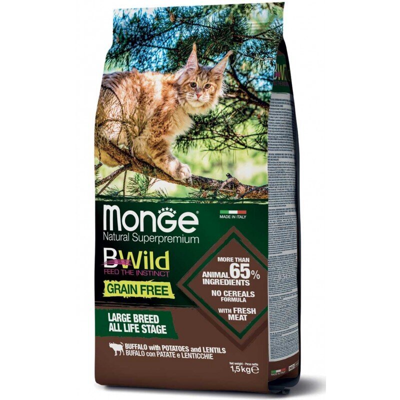 Monge BWild Cat Adult pilnvērtīga barība ar savvaļas zaķa gaļu kaķiem, 10 kg цена и информация | Sausā barība kaķiem | 220.lv