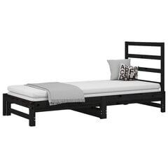 vidaXL izvelkama gulta, melna, 2x(90x200) cm, priedes masīvkoks цена и информация | Кровати | 220.lv