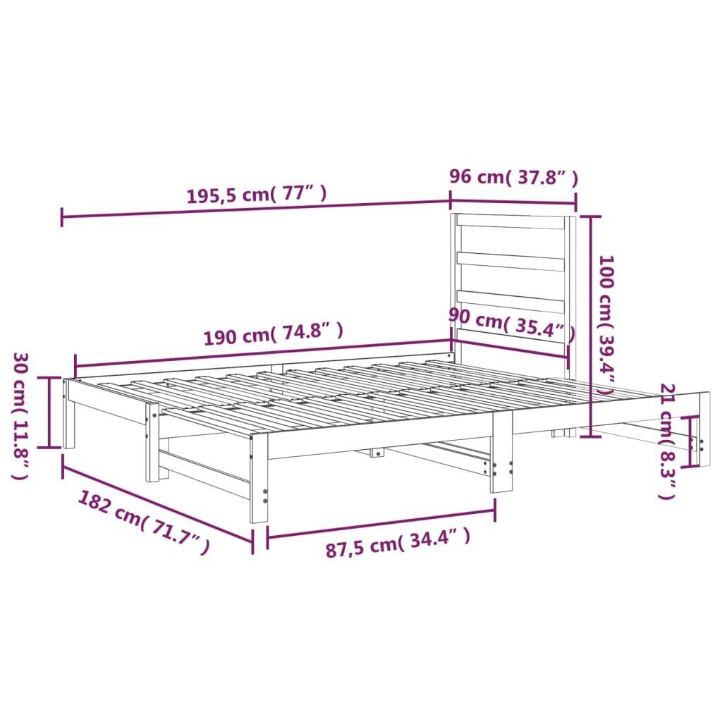 vidaXL izvelkama gulta, pelēka, 2x(90x190) cm, priedes masīvkoks cena un informācija | Gultas | 220.lv