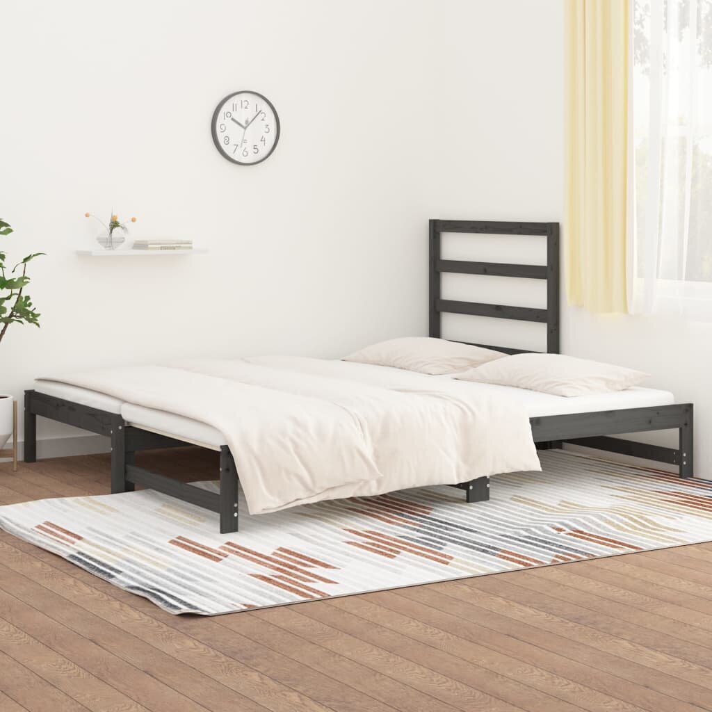 vidaXL izvelkama gulta, pelēka, 2x(90x190) cm, priedes masīvkoks cena un informācija | Gultas | 220.lv