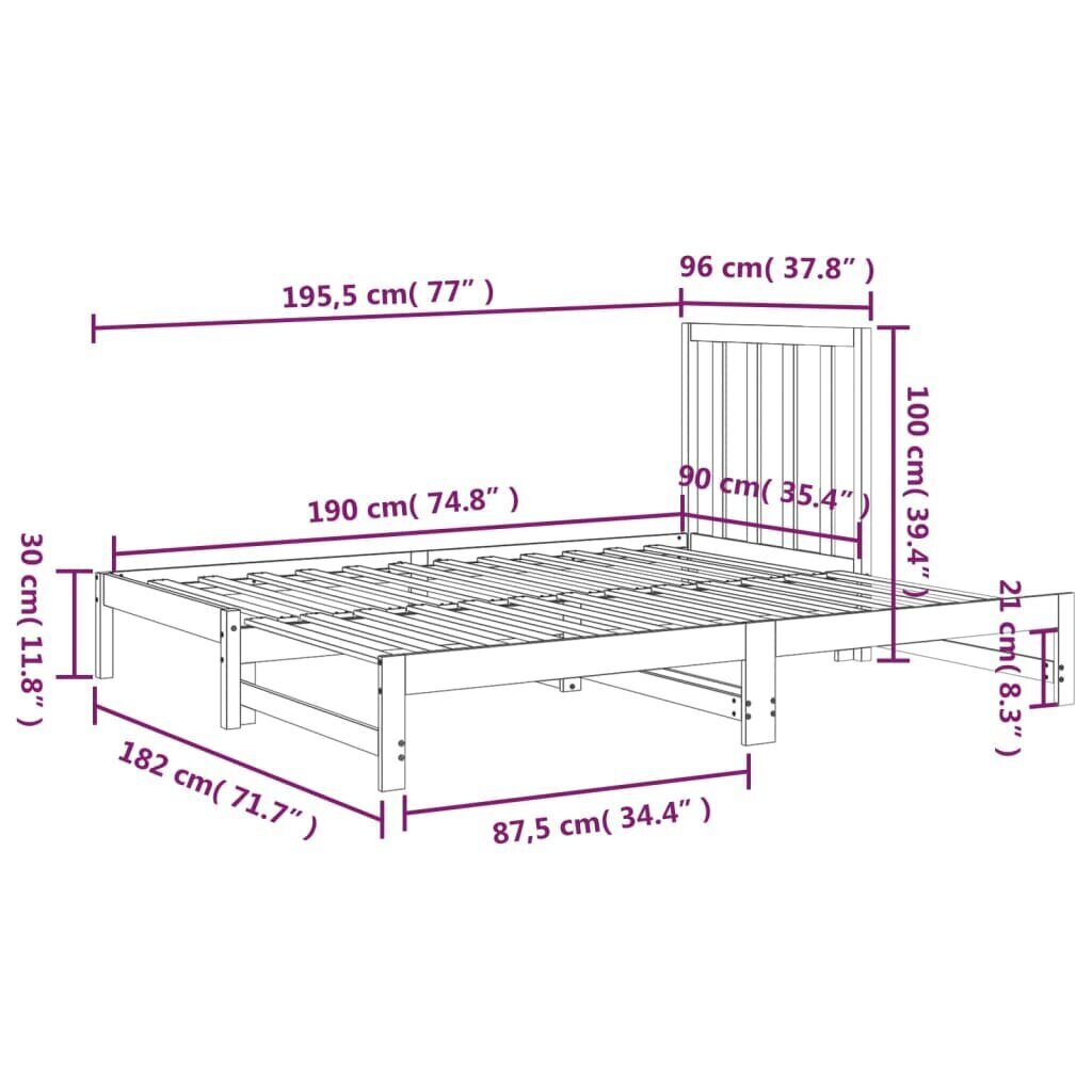 vidaXL izvelkama gulta, 2x(90x190) cm, priedes masīvkoks цена и информация | Gultas | 220.lv