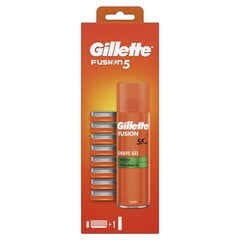 Набор Gillette Fusion: запасные насадки, 8 шт + гель для бритья, 200 мл цена и информация | Косметика и средства для бритья | 220.lv