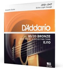 Stīgas akustiskajai ģitārai D'Addario EJ10 .010 cena un informācija | Mūzikas instrumentu piederumi | 220.lv