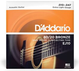 Струны для акустической гитары D'Addario EJ10 .010 цена и информация | Принадлежности для музыкальных инструментов | 220.lv