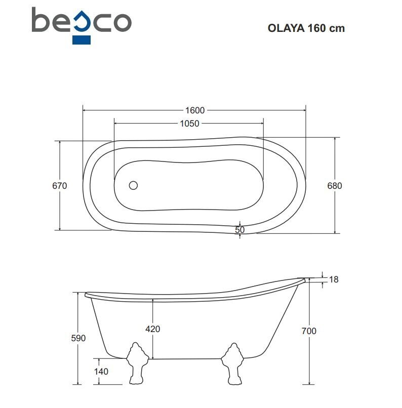 Vanna Besco Olaya Glam 160, Graphite+Black cena un informācija | Vannas | 220.lv