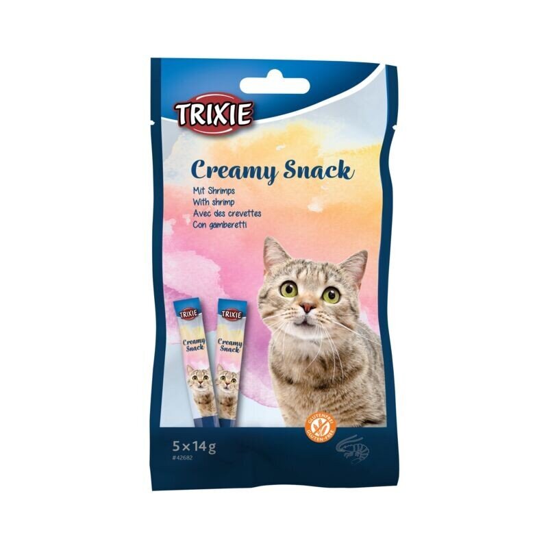 Krēma gardums Trixie ar garnelēm kaķiem, 5x14 g cena un informācija | Gardumi kaķiem | 220.lv