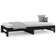 Izvelkama gulta, melns, 2x(90x200)cm, priedes masīvkoks cena un informācija | Gultas | 220.lv