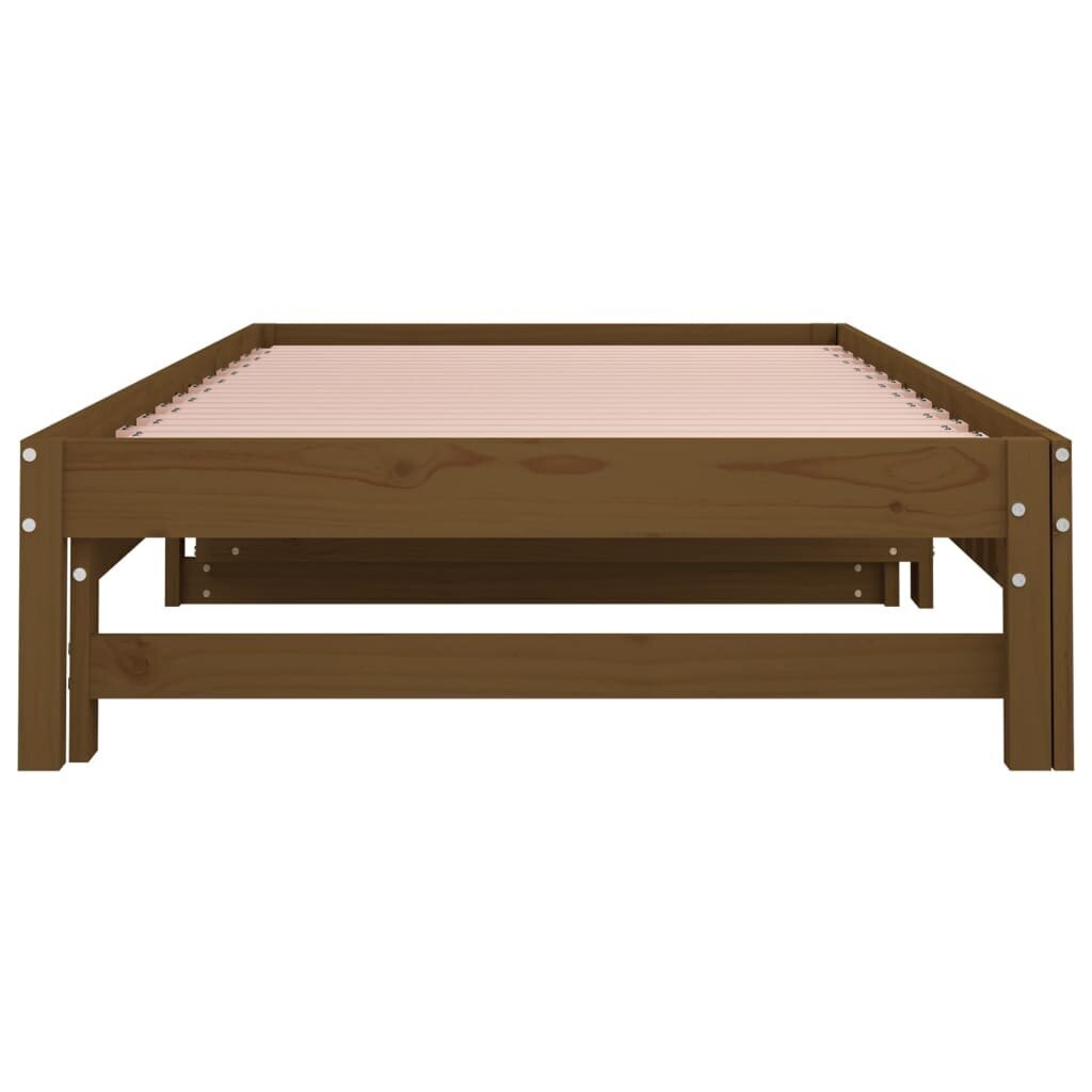 Izvelkama gulta, medus brūns, 2x(80x200)cm, priedes masīvkoks cena un informācija | Gultas | 220.lv
