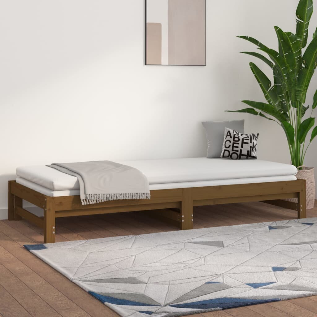 Izvelkama gulta, medus brūns, 2x(80x200)cm, priedes masīvkoks cena un informācija | Gultas | 220.lv