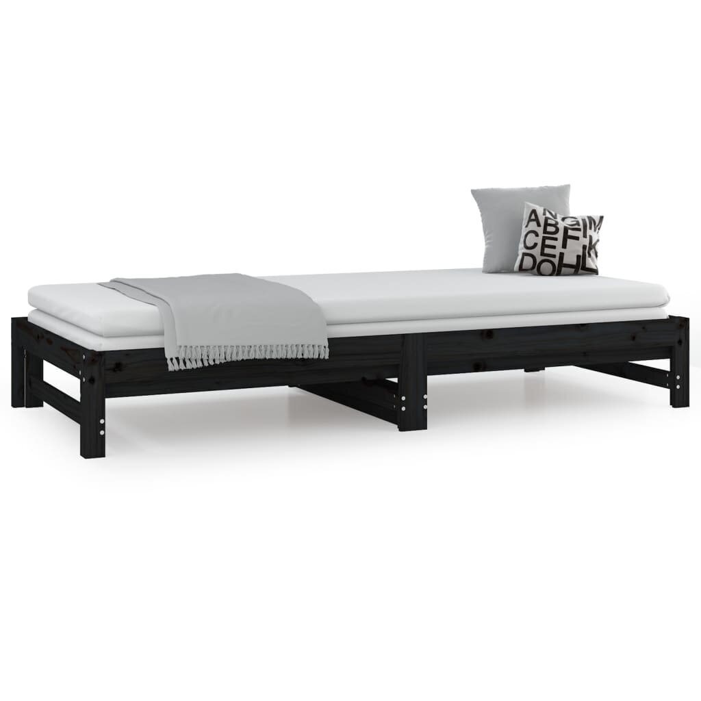 Izvelkama gulta, melns, 2x(80x200)cm, priedes masīvkoks cena un informācija | Gultas | 220.lv