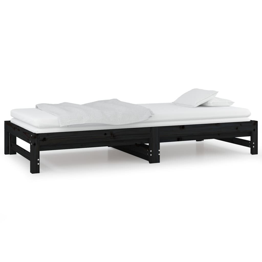 Izvelkama gulta, melns, 2x(80x200)cm, priedes masīvkoks cena un informācija | Gultas | 220.lv