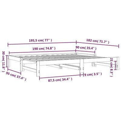 Izvelkama gulta, balta, 2x(90x190)cm, priedes masīvkoks cena un informācija | Gultas | 220.lv