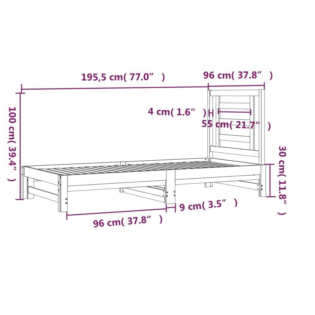 vidaXL izvelkama gulta, melna, 2x(90x190) cm, priedes masīvkoks цена и информация | Gultas | 220.lv