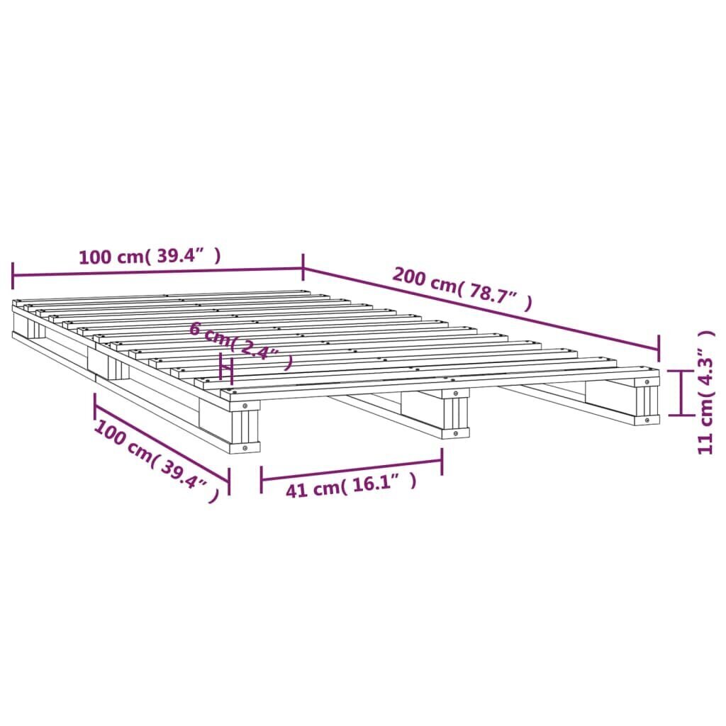 Gultas rāmis, baltā krāsā, 100x200cm, priedes masīvkoks cena un informācija | Gultas | 220.lv