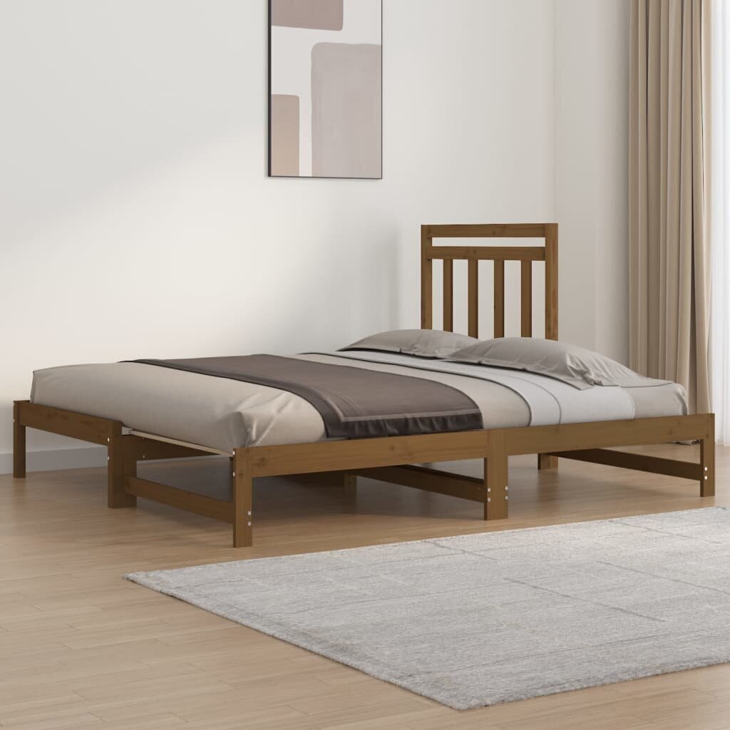 vidaXL izvelkama gulta, medus brūna, 2x(90x190) cm, priedes masīvkoks cena un informācija | Gultas | 220.lv