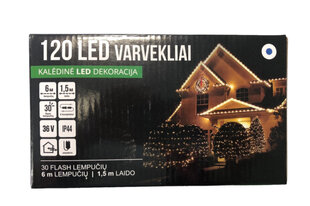 Āra vītne "bārkstis" 120LED 6 m, auksti balta / zila (FLASH) (136) 6602 cena un informācija | Ziemassvētku lampiņas, LED virtenes | 220.lv