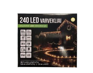 Āra vītne "bārkstis" 240LED 9,6 m, silti balta / auksti balta (FLASH) (307) 7544 cena un informācija | Ziemassvētku lampiņas, LED virtenes | 220.lv