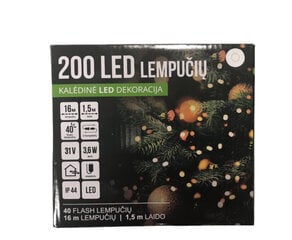 Ziemassvētku eglīšu vītne 200LED 16 m + 1,5 m, krāsa: auksti balta / auksti balta (FLASH) (122) 6805 cena un informācija | Ziemassvētku lampiņas, LED virtenes | 220.lv