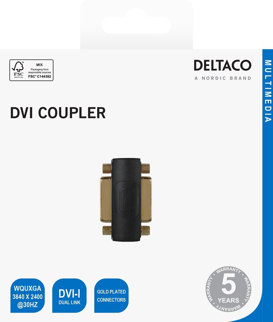 Deltaco DVI-I Dual Link adapteris, female - female, 1080p 60Hz, melns цена и информация | Kabeļi un vadi | 220.lv