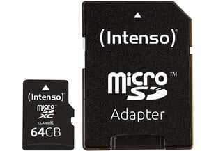 Карта памяти Intenso 3413490 microSDXC, класс 10, SD-Adapter, 64 ГБ цена и информация | Карты памяти для мобильных телефонов | 220.lv