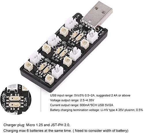 1 gab. 1S LiPo akumulatora lādētājs USB 3.8V/ 4.35V 6 kanālu LiSV lādētājs 1S Small Tiny Whoop Blade Inductrix Micro JST 1.25 JST-PH 2.0 mCX mCPX savienotāji cena un informācija | Smart ierīces un piederumi | 220.lv