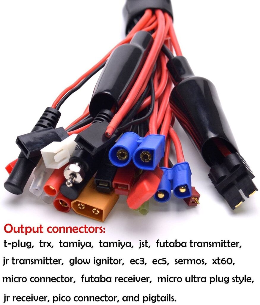 19-in-1 Banana Plug Rc Lipo lādētāja adaptera kabelis Imax/B6/B6Ac/Trx/Jst/Futaba/T-Plug/Xt60/Ec3/Ec5/Hxt4Mm/Tamiya/Traxxas priekš Rc automašīnām Helikopteri Kvadrikopteri DJI cena un informācija | Smart ierīces un piederumi | 220.lv