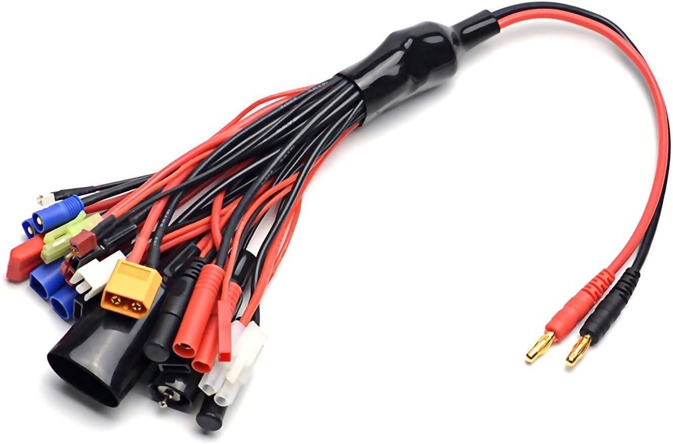 19-in-1 Banana Plug Rc Lipo lādētāja adaptera kabelis Imax/B6/B6Ac/Trx/Jst/Futaba/T-Plug/Xt60/Ec3/Ec5/Hxt4Mm/Tamiya/Traxxas priekš Rc automašīnām Helikopteri Kvadrikopteri DJI cena un informācija | Smart ierīces un piederumi | 220.lv