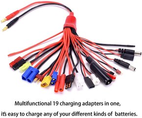 19-in-1 Banana Plug Rc Lipo lādētāja adaptera kabelis Imax/B6/B6Ac/Trx/Jst/Futaba/T-Plug/Xt60/Ec3/Ec5/Hxt4Mm/Tamiya/Traxxas priekš Rc automašīnām Helikopteri Kvadrikopteri DJI cena un informācija | Smart ierīces un piederumi | 220.lv