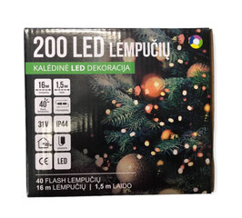 Ёлочная гирлянда 200LED/16 м + 1.5м, 4 - цвета + холодный белый Flash (204) 6829 цена и информация | Гирлянды | 220.lv