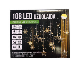 Гирлянда - занавес Снежинки/Звёзды, 108LED/ 160см x 100см, цвет: тёплый белый / белый (313) 7551 цена и информация | Гирлянды | 220.lv