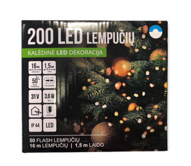 Ziemassvētku eglīšu vītne 200LED/16m + 1,5m, zila / auksti balta + auksti balta FLASH (206) 6831 cena un informācija | Ziemassvētku lampiņas, LED virtenes | 220.lv