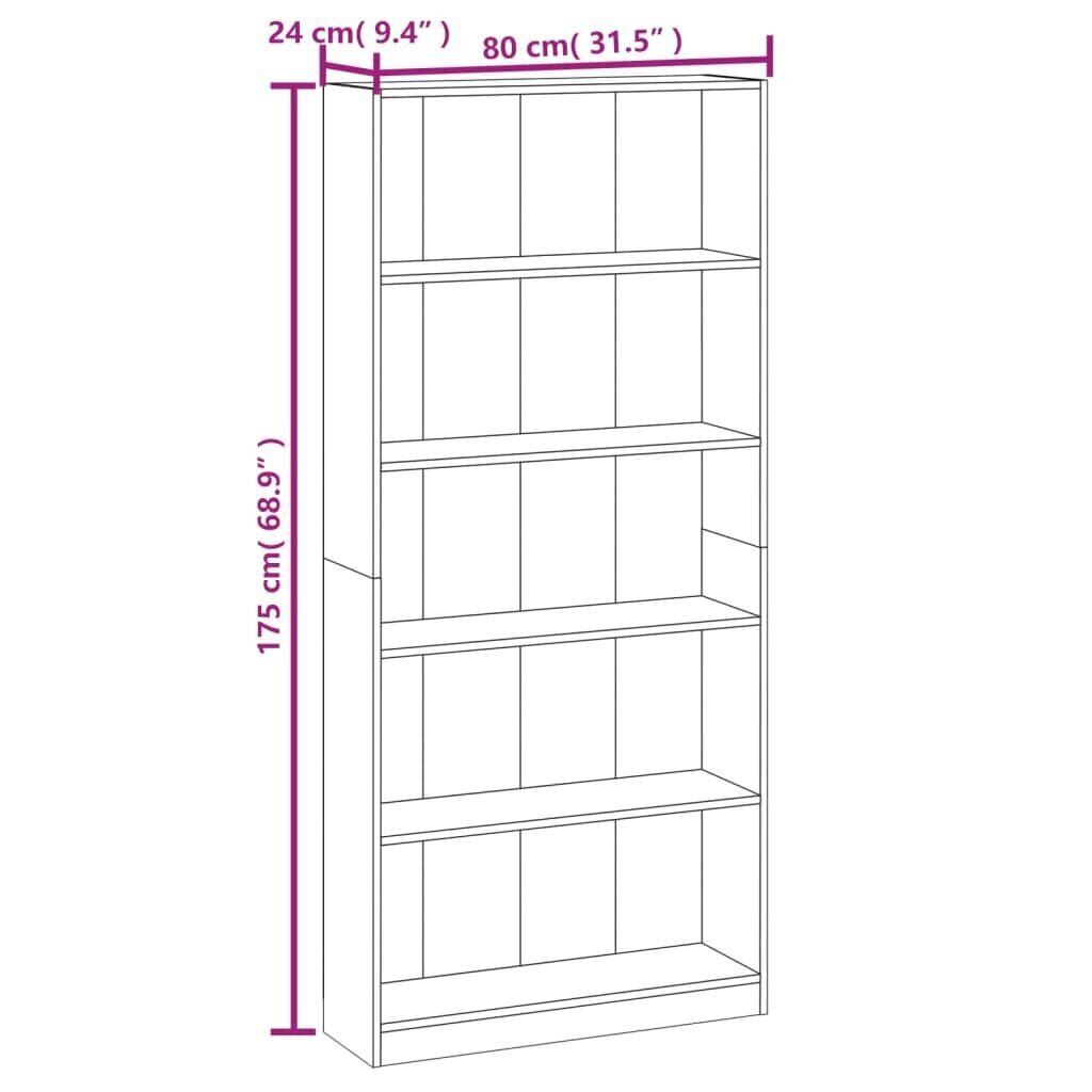 Grāmatu skapis, 5 plaukti, ozols, 80x24x175cm, priede cena un informācija | Plaukti | 220.lv