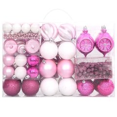 Ziemassvētku eglīšu rotājumi, 108gab., balts un rozā cena un informācija | Ziemassvētku dekorācijas | 220.lv