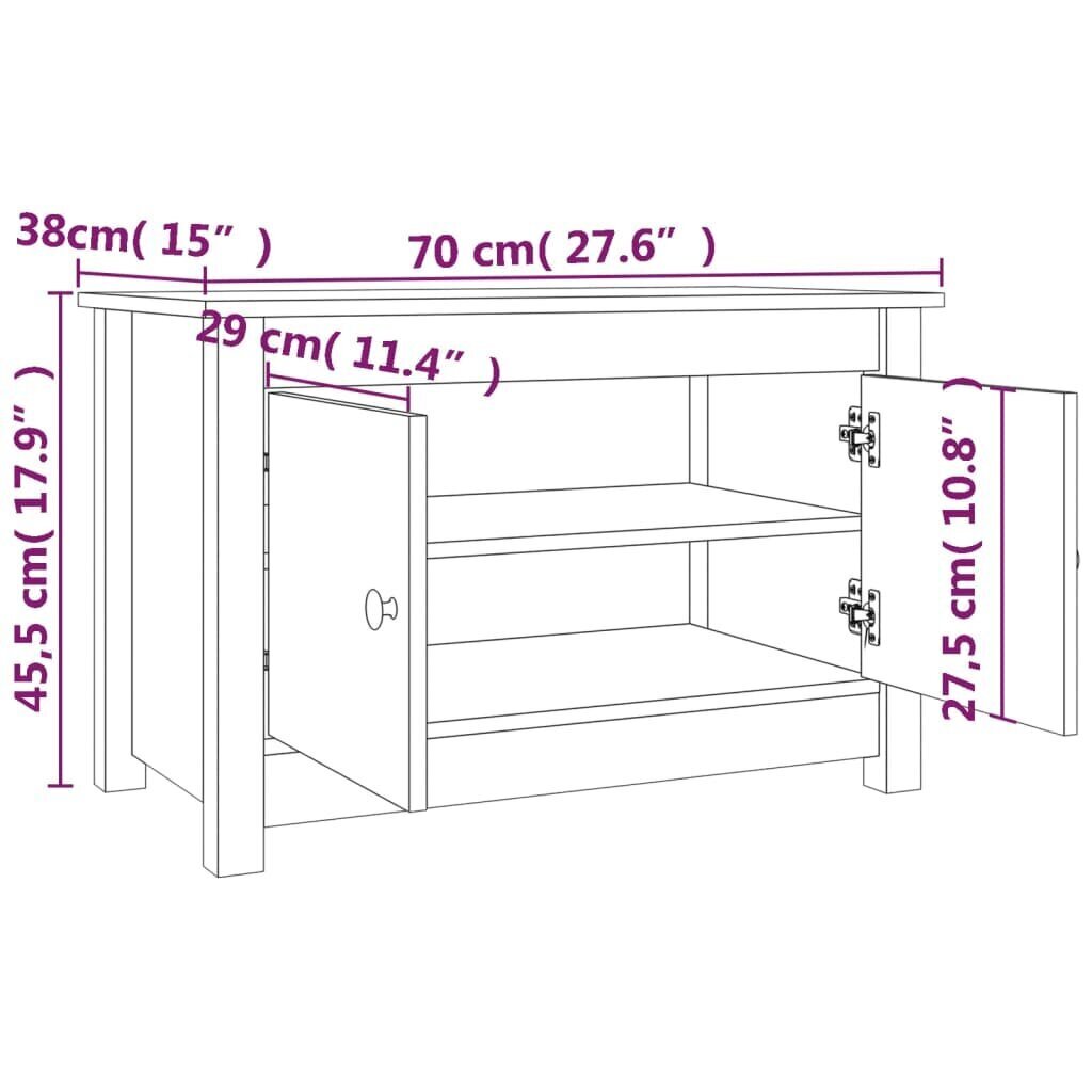 vidaXL apavu skapītis/soliņš, balts, 70x38x45,5 cm, priedes masīvkoks cena un informācija | Apavu skapji, apavu plaukti, priekšnama soliņi | 220.lv