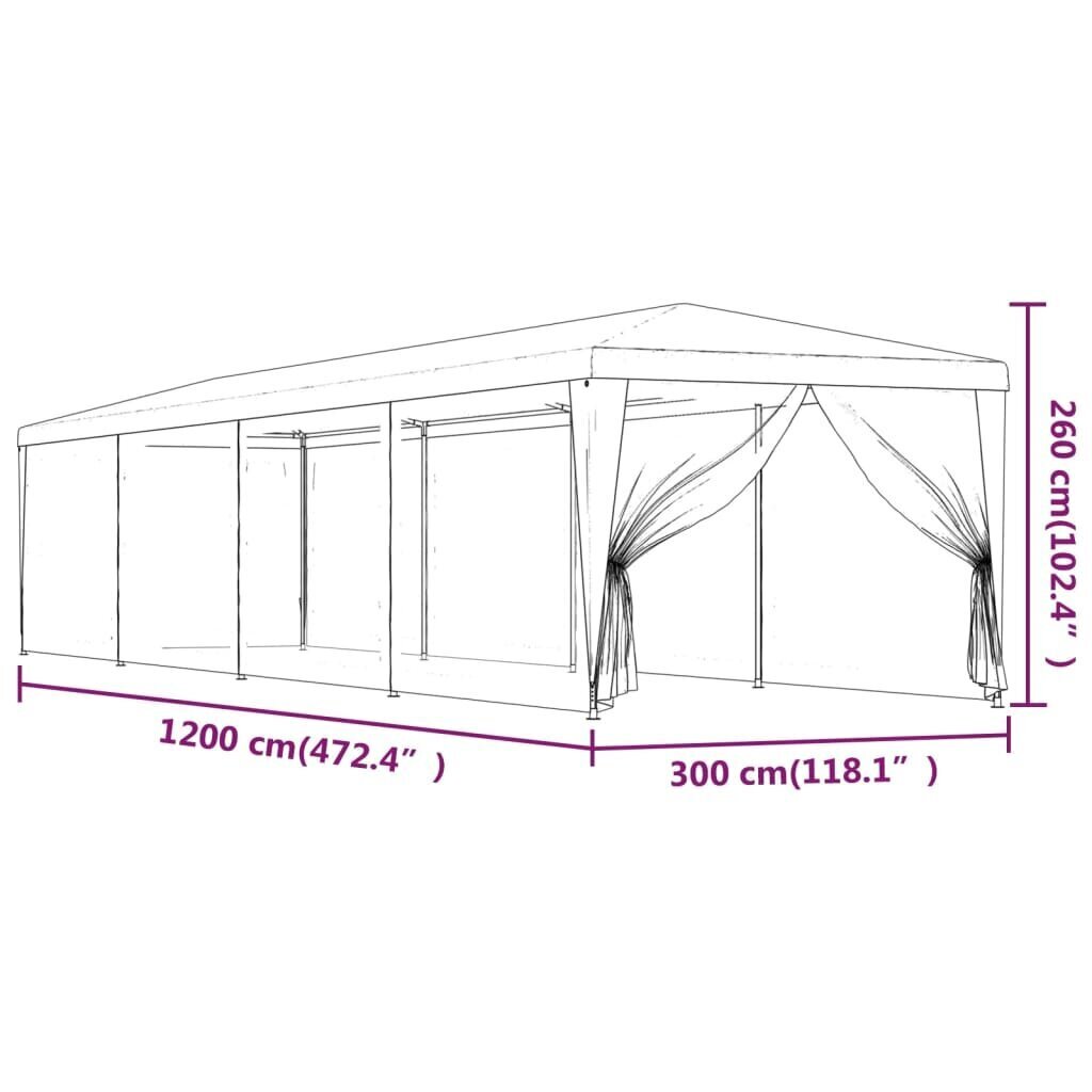 Svinību telts ar 10 sietu sienām, zils, 3x12m, hdpe cena un informācija | Dārza nojumes un lapenes | 220.lv
