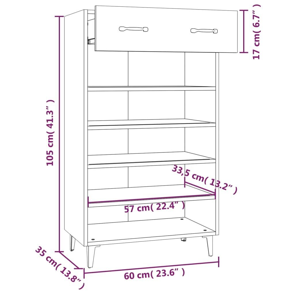 Apavu skapis, melns, 60x35x105cm, apstrādāta priede cena un informācija | Apavu skapji, apavu plaukti, priekšnama soliņi | 220.lv