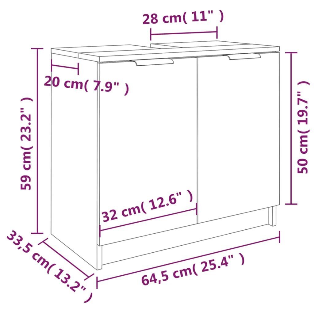 Vannas istabas skapis, balta, 64,5x33,5x59cm, apstrādāta priede cena un informācija | Vannas istabas skapīši | 220.lv