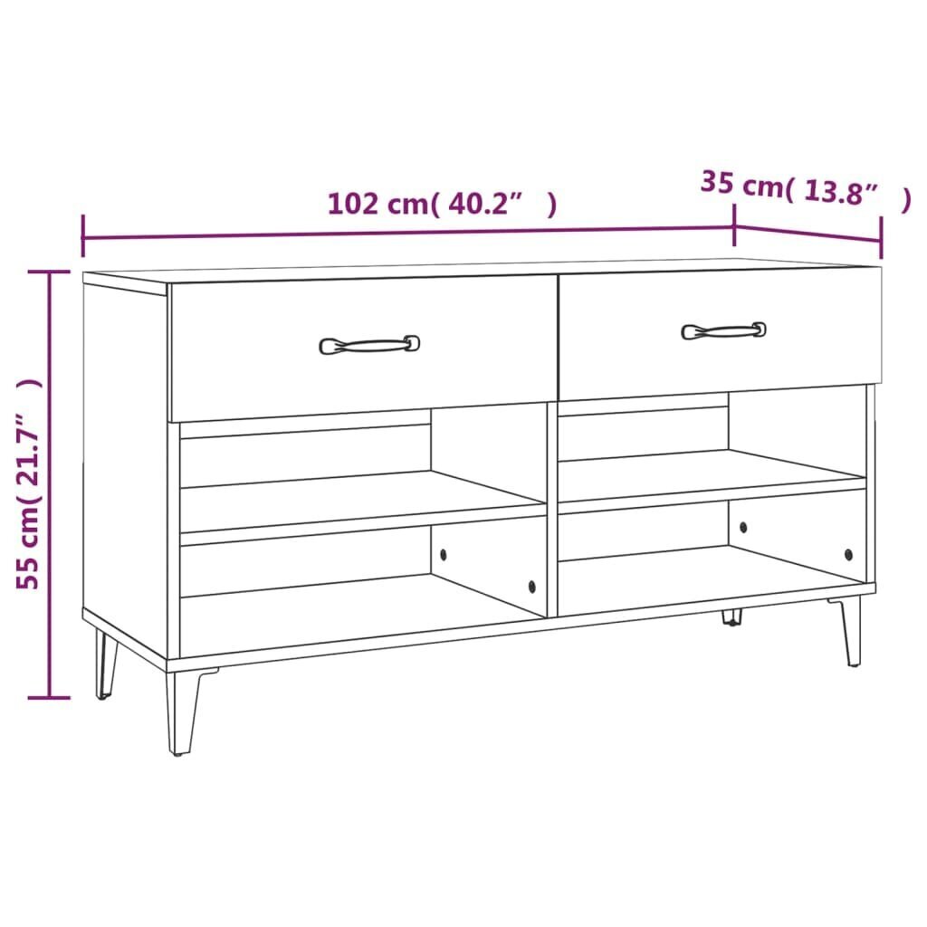 vidaXL apavu skapītis, ozolkoka krāsa, 102x35x55 cm, inženierijas koks cena un informācija | Apavu skapji, apavu plaukti, priekšnama soliņi | 220.lv