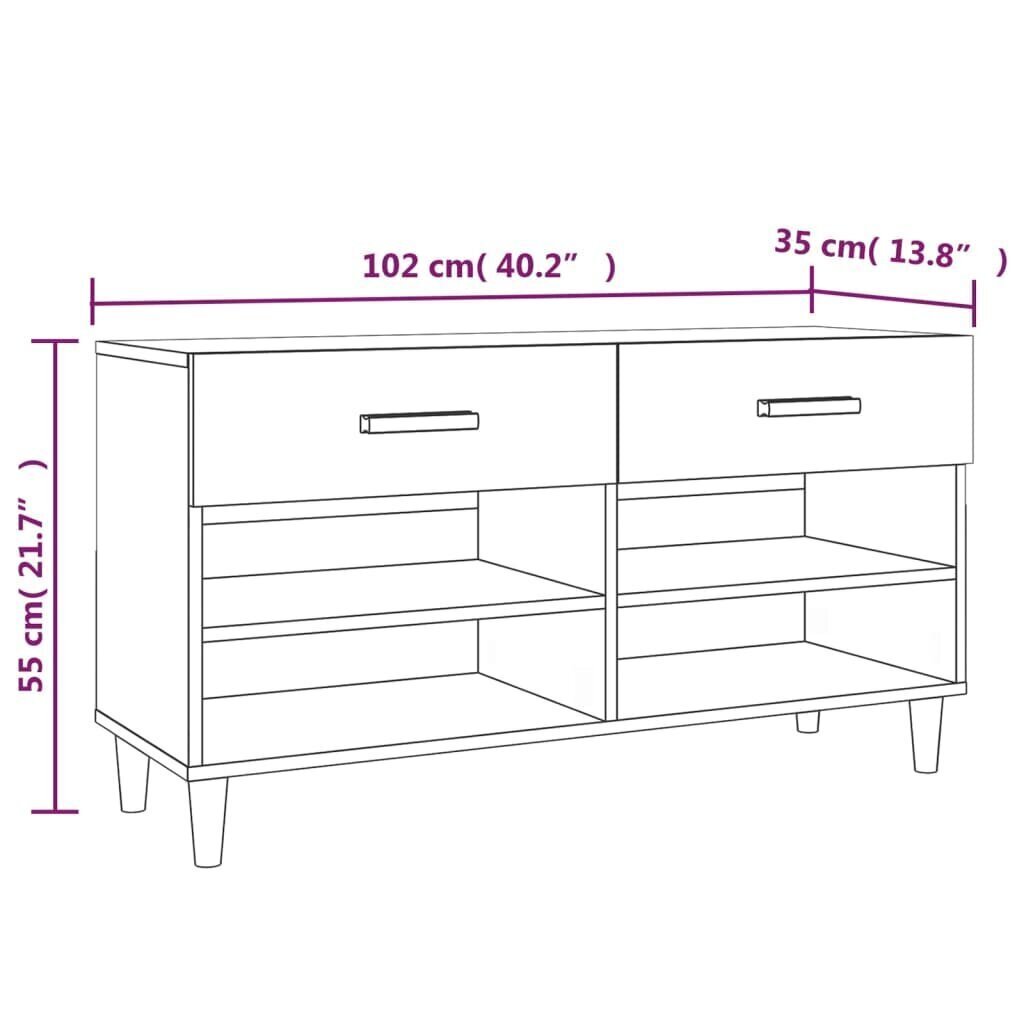 Apavu skapis, pelēks ozols, 102x35x55cm, apstrādāta priede cena un informācija | Apavu skapji, apavu plaukti, priekšnama soliņi | 220.lv