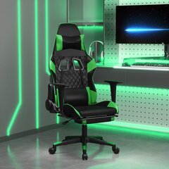 Masāžas spēļu krēsls ar kāju balstu, melns un zaļš, mākslīgā āda cena un informācija | Biroja krēsli | 220.lv