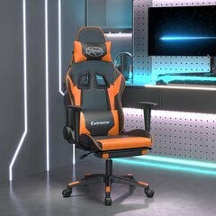 Masāžas spēļu krēsls ar kāju balstu, melns/oranžs, mākslīgā āda cena un informācija | Biroja krēsli | 220.lv
