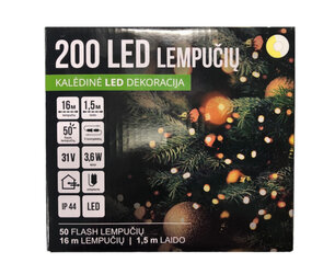 Ziemassvētku eglīšu vītne 200LED/16m + 1,5m, silti balta / auksti balta + balta FLASH (207) 6830 цена и информация | Гирлянды | 220.lv