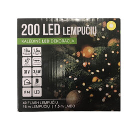 Ёлочная гирлянда 200LED/16м  + 1.5м, тёплый белый / холодный белый (FLASH) (121) 7545 цена и информация | Гирлянды | 220.lv