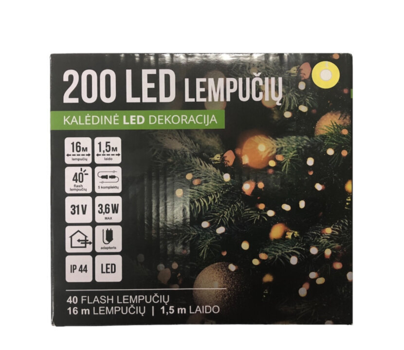 Ziemassvētku eglīšu vītne 200LED/16m + 1,5m, silti balta / auksti balta (FLASH) (121) 7545 цена и информация | Ziemassvētku lampiņas, LED virtenes | 220.lv